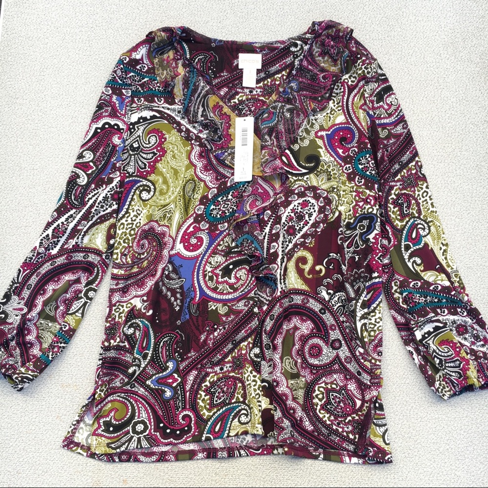 Chico’s Blouse paisley 3/4 sleeve ruffle